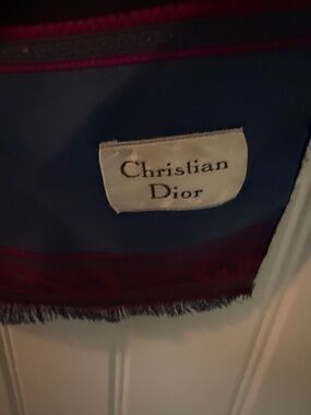 Dior Navy Blue and Burgundy Silk Scarf